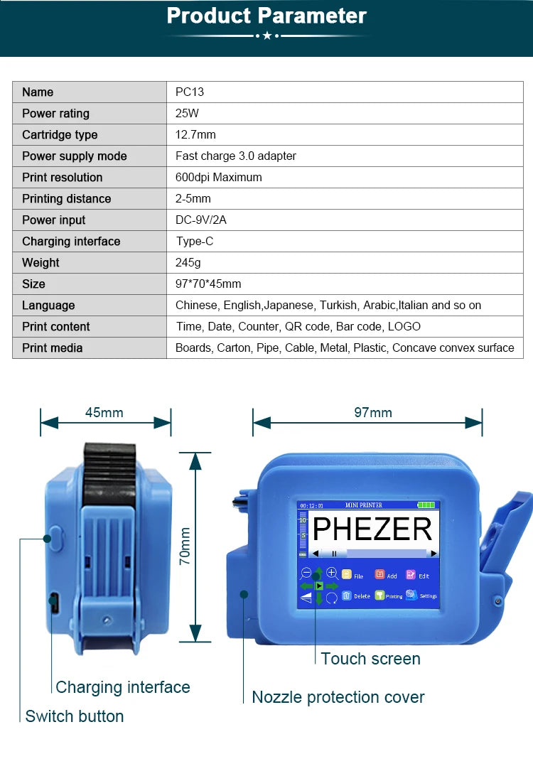Handheld inkjet printer Mini INJ