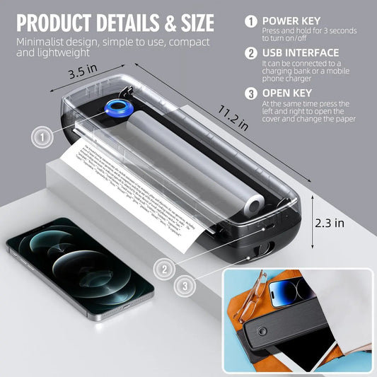 Printer  , Portable Wireless Bluetooth Thermal Inkless